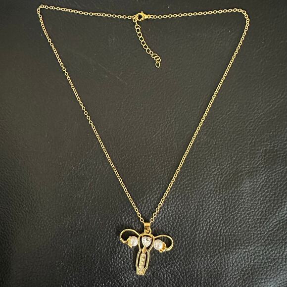 Woman’s Uterus Gold tone Necklace - Picture 2 of 4